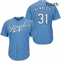 Youth Majestic Kansas City Royals 31 Ian Kennedy Authentic Light Blue Alternate 1 Cool Base MLB Jersey