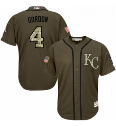 Youth Majestic Kansas City Royals 4 Alex Gordon Replica Green Salute to Service MLB Jersey