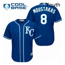 Youth Majestic Kansas City Royals 8 Mike Moustakas Authentic Blue Alternate 2 Cool Base MLB Jersey