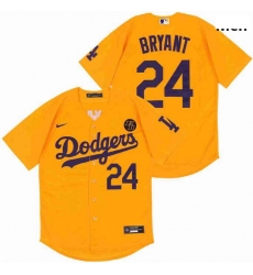 Men Dodgers 24 Kobe Bryant Yellow Cool Base Stitched MLB Jersey