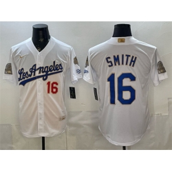 Men Los Angeles Dodgers  16 Will Smith White 2026 Gold Collection 9x   B2B Champs Patch Stitched Baseball Jersey