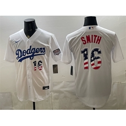 Men Los Angeles Dodgers  16 Will Smith White USA 250 Fourth of July Home Stitched Baseball Jersey