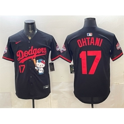 Men Los Angeles Dodgers  17 Shohei Ohtani Black Hello Kitty Night 2025 World Series Champions Patch Stitched Baseball Jersey