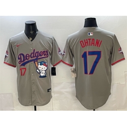 Men Los Angeles Dodgers  17 Shohei Ohtani Grey Hello Kitty Night 2025 World Series Champions Patch Stitched Baseball Jersey