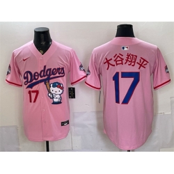 Men Los Angeles Dodgers  17 Shohei Ohtani Pink Hello Kitty Night 2025 World Series Champions Patch Stitched Baseball Jersey (2)