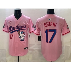 Men Los Angeles Dodgers  17 Shohei Ohtani Pink Hello Kitty Night 2025 World Series Champions Patch Stitched Baseball Jersey