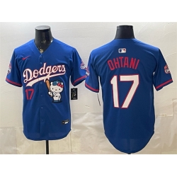Men Los Angeles Dodgers  17 Shohei Ohtani Royal Hello Kitty Night 2025 World Series Champions Patch Stitched Baseball Jersey
