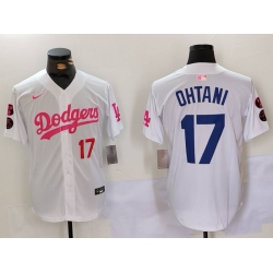 Men Los Angeles Dodgers 17 Shohei Ohtani White Pink Vin  26 Kobe Patch Stitched Baseball Jersey 5