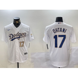 Men Los Angeles Dodgers 17  White Gold Championship Cool Base Stitched Jersey