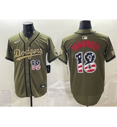 Men Los Angeles Dodgers  18 Yoshinobu Yamamoto Olive 2026 Armed Forces Day USA 250 Fourth of July Stitched Baseball Jersey