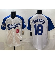 Men Los Angeles Dodgers 18 Yoshinobu Yamamoto White Royal 2025 World Series Champions Patch Limited Stitched Baseball Jersey