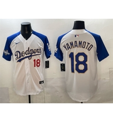 Men Los Angeles Dodgers 18 Yoshinobu Yamamoto White Royal 2025 World Series Patch Limited Stitched Baseball Jersey Men Los Angeles Dodgers 18 Yoshinobu Yamamoto White Royal 2025 World Series Patch Limited Stitched Baseball Jersey
