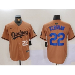 Men Los Angeles Dodgers 22 22 Clayton Kershaw Brown Cool Base Stitched Baseball Jersey 1