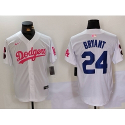 Men Los Angeles Dodgers 24 Kobe Bryant White Pink Vin  26 Kobe Patch Stitched Baseball Jersey1