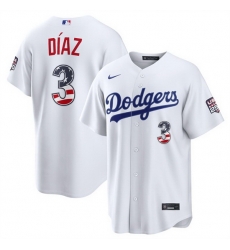 Men Los Angeles Dodgers  3 Edwin Diaz White USA 250 Fourth of July Home Stitched Baseball Jersey