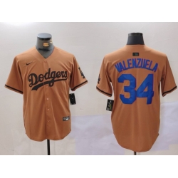 Men Los Angeles Dodgers 34 Fernando Valenzuela Brown Cool Base Stitched Baseball Jersey 9