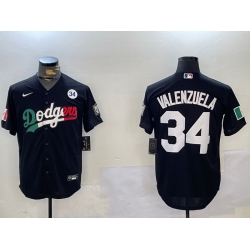 Men Los Angeles Dodgers 34 Toro Valenzuela Black Mexico 2024 World Series With No  34 Patch Cool Base Stitched Baseball Jersey 2