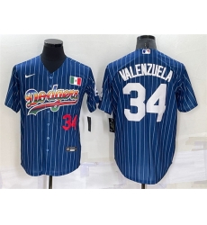 Men Los Angeles Dodgers 34 Toro Valenzuela Navy Mexico Rainbow Cool Base Stitched Baseball Jersey