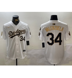 Men Los Angeles Dodgers 34 Toro Valenzuela White Gold 2024 World Series With Fernando Memorial Patch Limited Stitched Baseball Jersey 2