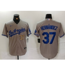 Men Los Angeles Dodgers 37 Teoscar Hernandez Grey Cool Base Stitched Baseball Jersey 10