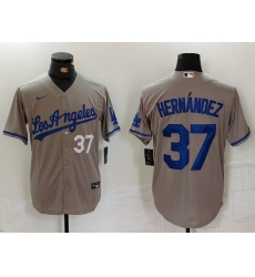 Men Los Angeles Dodgers 37 Teoscar Hernandez Grey Cool Base Stitched Baseball Jersey 2