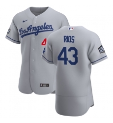 Men Los Angeles Dodgers 43 Edwin Rios Men Nike Gray Road 2020 World Series Bound Flex Base Team MLB Jersey