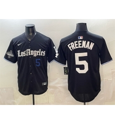 Men Los Angeles Dodgers  5 Freddie Freeman Black 2025 World Series Champions Patch  Gothic Edition  Vapor Premier Limited Stitched Baseball Jersey