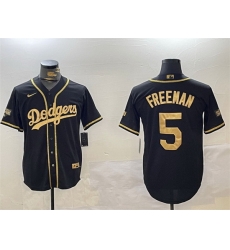 Men Los Angeles Dodgers 5 Freddie Freeman Black Gold 2024 World Series Champions Limited Stitched Baseball Jersey