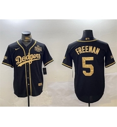 Men Los Angeles Dodgers 5 Freddie Freeman Black Gold 2024 World Series Patch And Champions Patch Cool Base Stitched Baseball Jersey