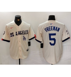 Men Los Angeles Dodgers 5 Freddie Freeman Cream Stitched Baseball Jersey 3
