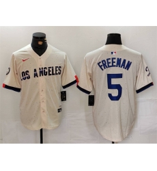 Men Los Angeles Dodgers 5 Freddie Freeman Cream Stitched Baseball Jersey