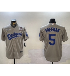 Men Los Angeles Dodgers 5 Freddie Freeman Grey 2024 World Series Cool Base Stitched Baseball Jersey