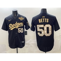 Men Los Angeles Dodgers 50 Mookie Betts Black Gold 2025 World Series Patch Limited Stitched Baseball Jersey