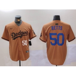 Men Los Angeles Dodgers 50 Mookie Betts Brown Cool Base Stitched Baseball Jersey 3