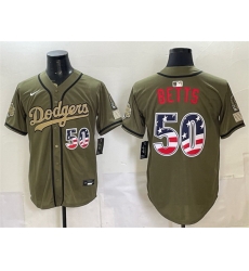 Men Los Angeles Dodgers  50 Mookie Betts Olive 2026 Armed Forces Day 250 Fourth of July Stitched Baseball Jersey