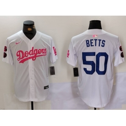 Men Los Angeles Dodgers 50 Mookie Betts White Pink Vin  26 Kobe Patch Stitched Baseball Jersey 5