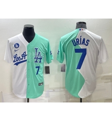 Men Los Angeles Dodgers 7 Julio Ur EDas 2022 All Star White Green Cool Base Stitched Baseball Jersey