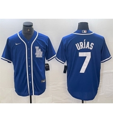 Men Los Angeles Dodgers 7 Julio Ur EDas Blue Cool Base Stitched Baseball Jersey