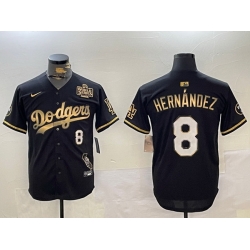 Men Los Angeles Dodgers 8 Enrique Hernandez Black Gold 2024 World Series With Vin  26 California Patch Vapor Premier Limited Stitched Baseball Jersey