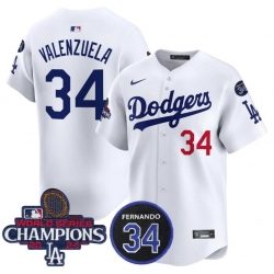 Men Los Angeles Dodgers Active Player Cuatom White 2024 World Series Champions With Fernando Memorial Patch Home Limited Stitched Baseball Jersey