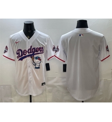 Men Los Angeles Dodgers Blank White Hello Kitty Night 2025 World Series Champions Patch Stitched Baseball Jersey