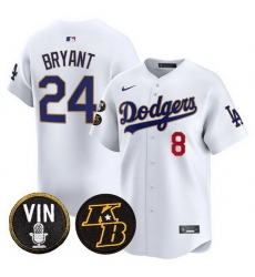 Men Los Angeles Dodgers Front 8 Back 24 Kobe Bryant White 2026 Vin Kobe Patch Gold Trim Vapor Premier Limited Stitched Baseball Jersey Men Los Angeles Dodgers Front 8 Back 24 Kobe Bryant White 2026 Vin Kobe Patch Gold Trim Vapor Premier Limited Stitched Baseball Jersey