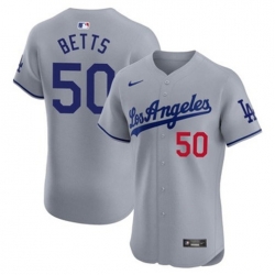 Men Los Angeles Dodgers Mookie Betts #50 Gray Flex Base 2024 Home Stitched Jersey