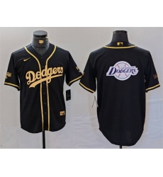 Men Los Angeles Dodgers Team Big Logo Black Gold World Series Champions Cool Base Stitched Baseball Jersey 1