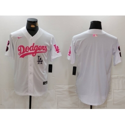 Men Los Angeles Dodgers Team Big Logo White Pink Vin  26 Kobe Patch Stitched Baseball Jersey 9