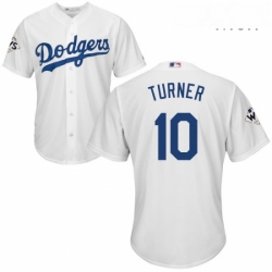 Mens Majestic Los Angeles Dodgers 10 Justin Turner Replica White Home 2017 World Series Bound Cool Base MLB Jersey