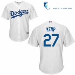 Mens Majestic Los Angeles Dodgers 27 Matt Kemp Replica White Home Cool Base MLB Jersey 