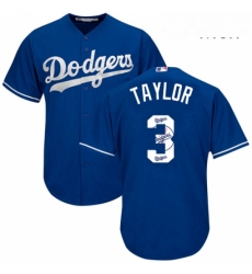 Mens Majestic Los Angeles Dodgers 3 Chris Taylor Authentic Royal Blue Team Logo Fashion Cool Base MLB Jersey 