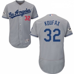 Mens Majestic Los Angeles Dodgers 32 Sandy Koufax Authentic Grey Road 2017 World Series Bound Flex Base Jersey