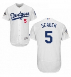 Mens Majestic Los Angeles Dodgers 5 Corey Seager Authentic White Home 2017 World Series Bound Flex Base Jersey